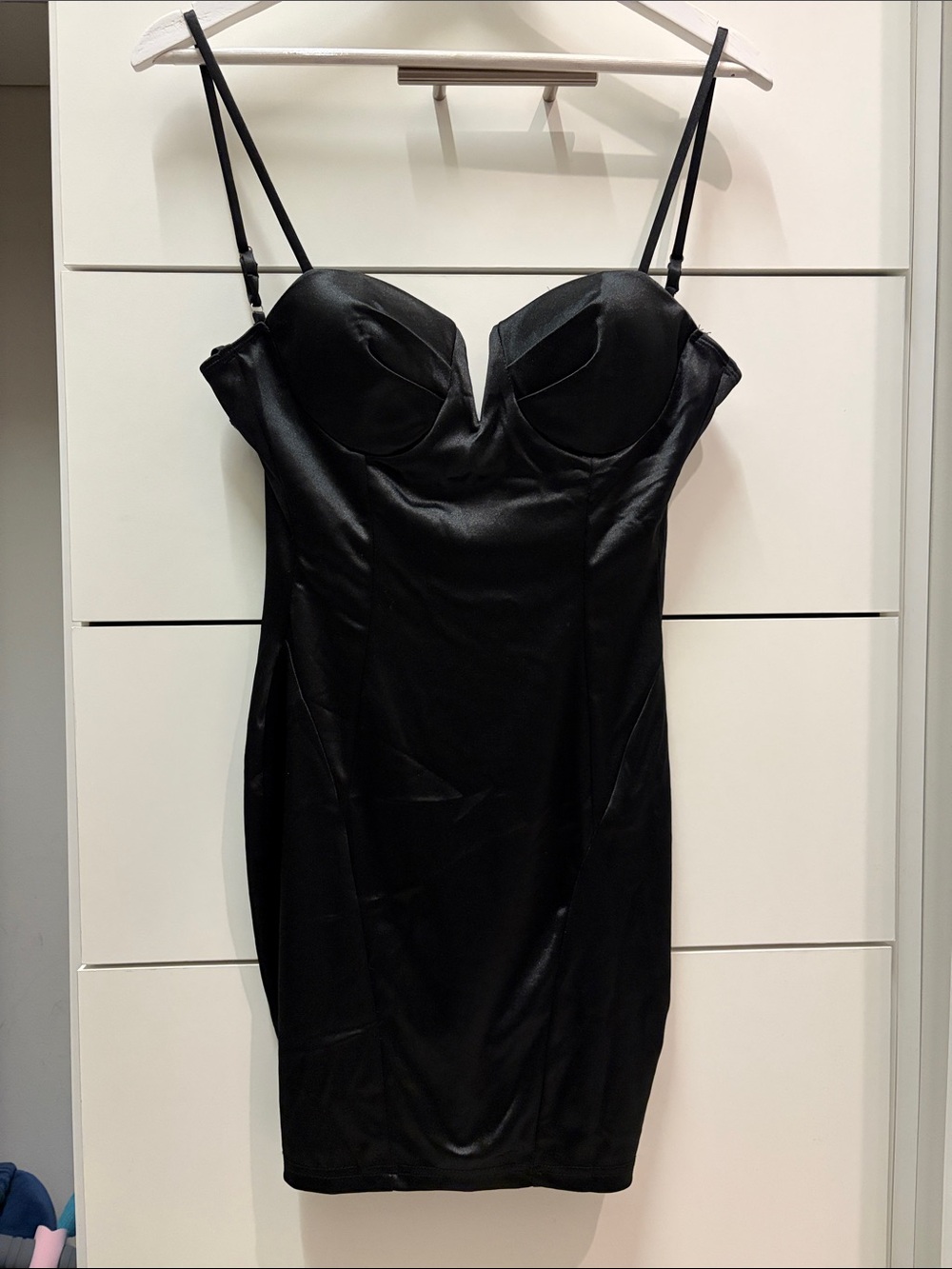 Windsor Black Satin Bustier Mini Dress